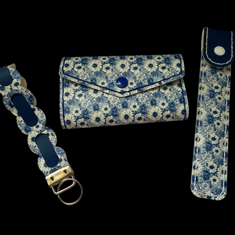 3-Pc Set, Handcrafted Faux Leather Travel Jewelry Case, Keychain, & Emery Board